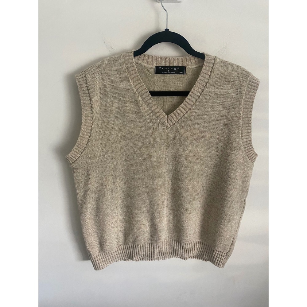 Protege Collection Mens Tan V Neck Knit Vest Sweater Size M‎ Wool Alpaca Blend
